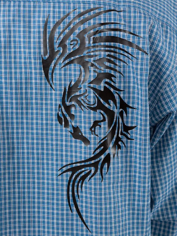 Blue Plaid Tribal Print Long Sleeve Shirt