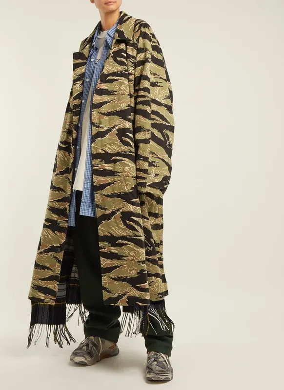 Camo Plaid Scarf Coat