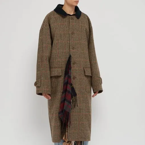 Checkered Wool Scarf Coat