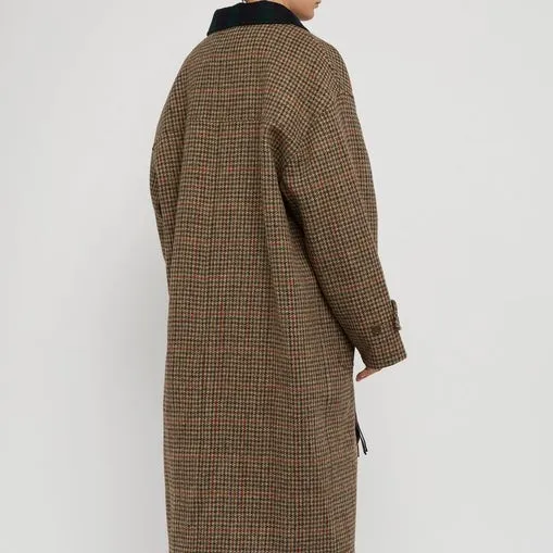 Checkered Wool Scarf Coat