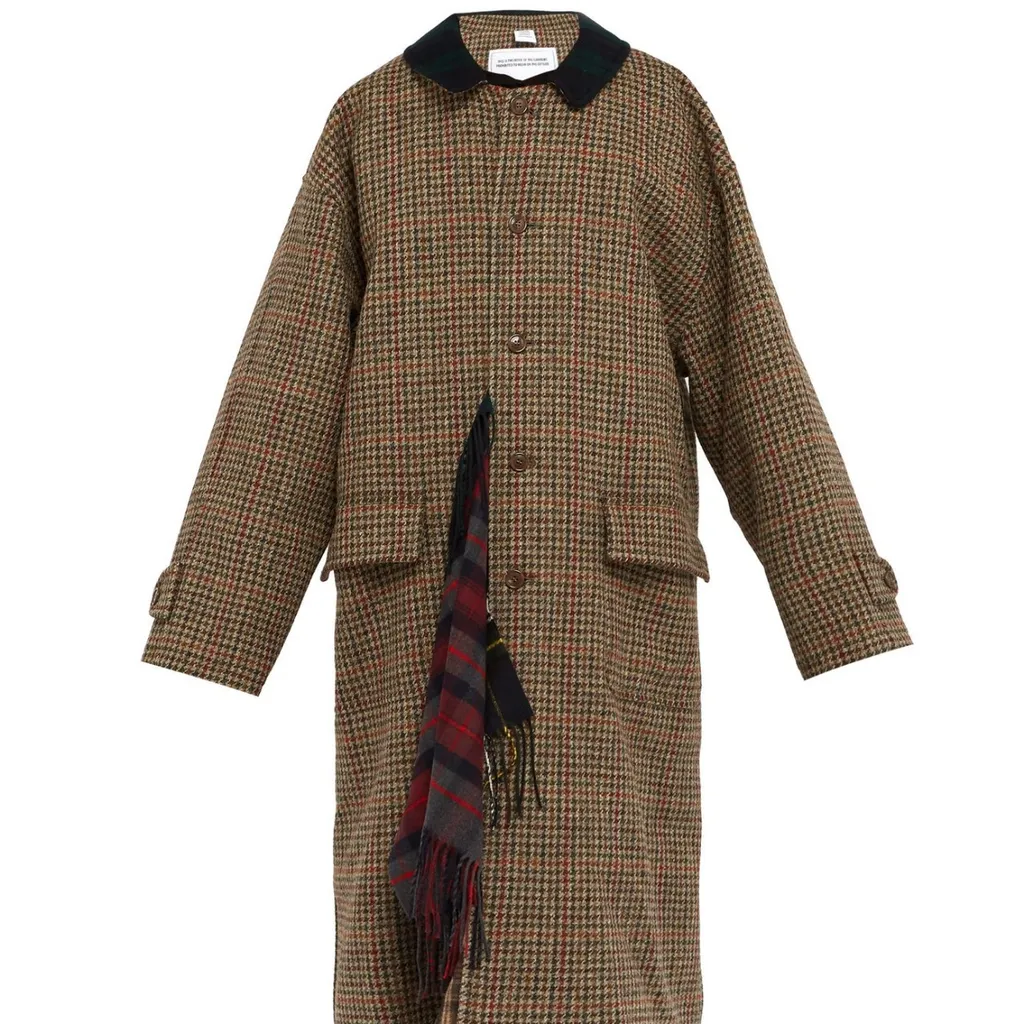 Checkered Wool Scarf Coat