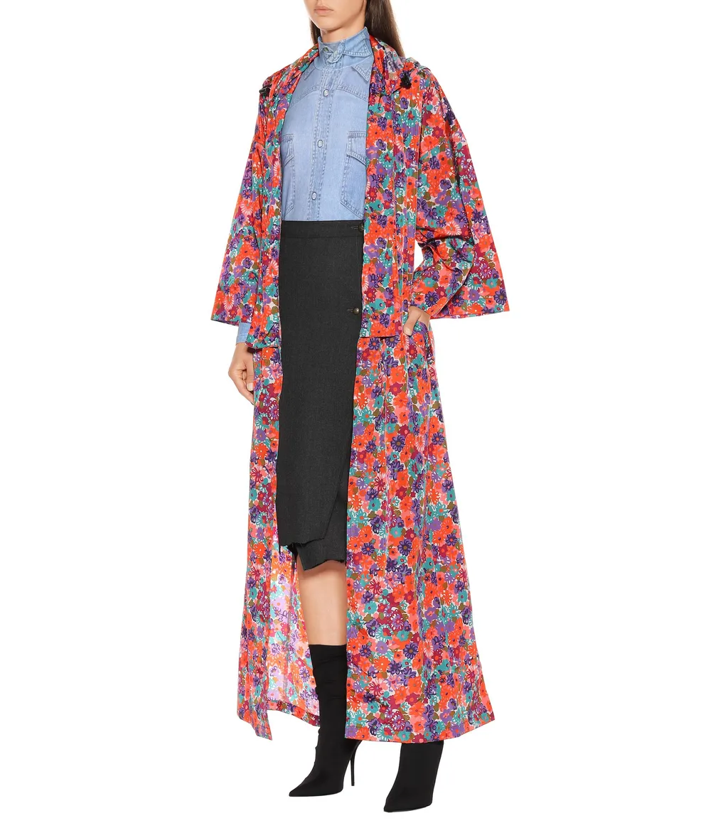 Floral Print Hooded Raincoat