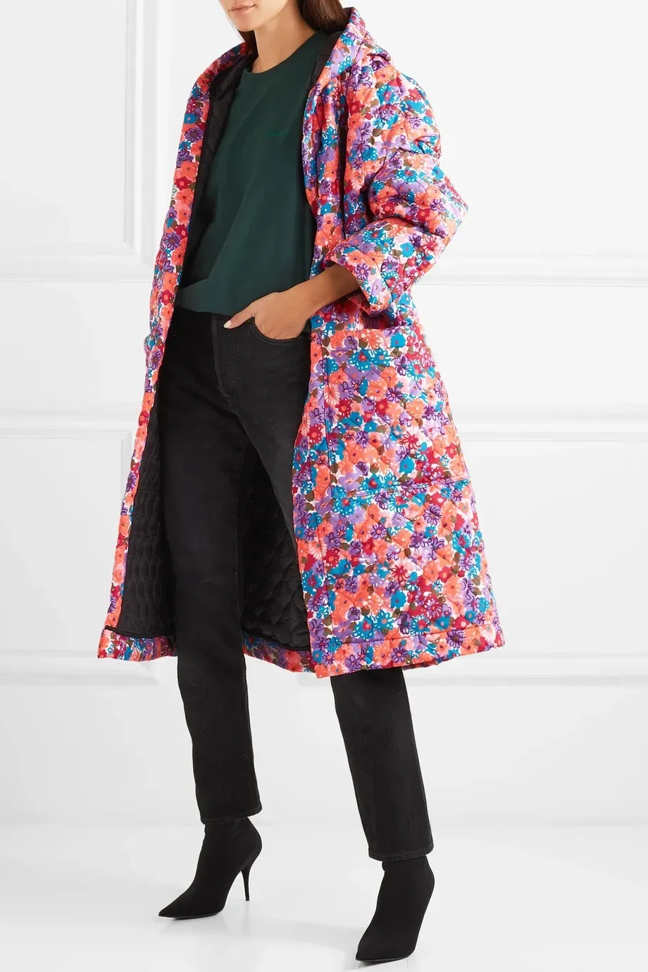 Floral Quilted Hooded Coat