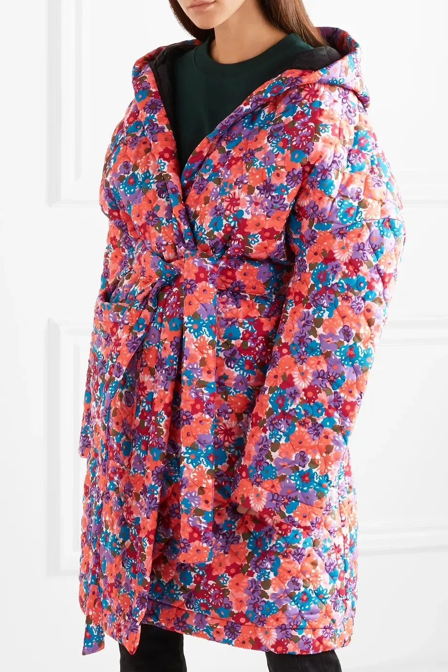 Floral Quilted Hooded Coat