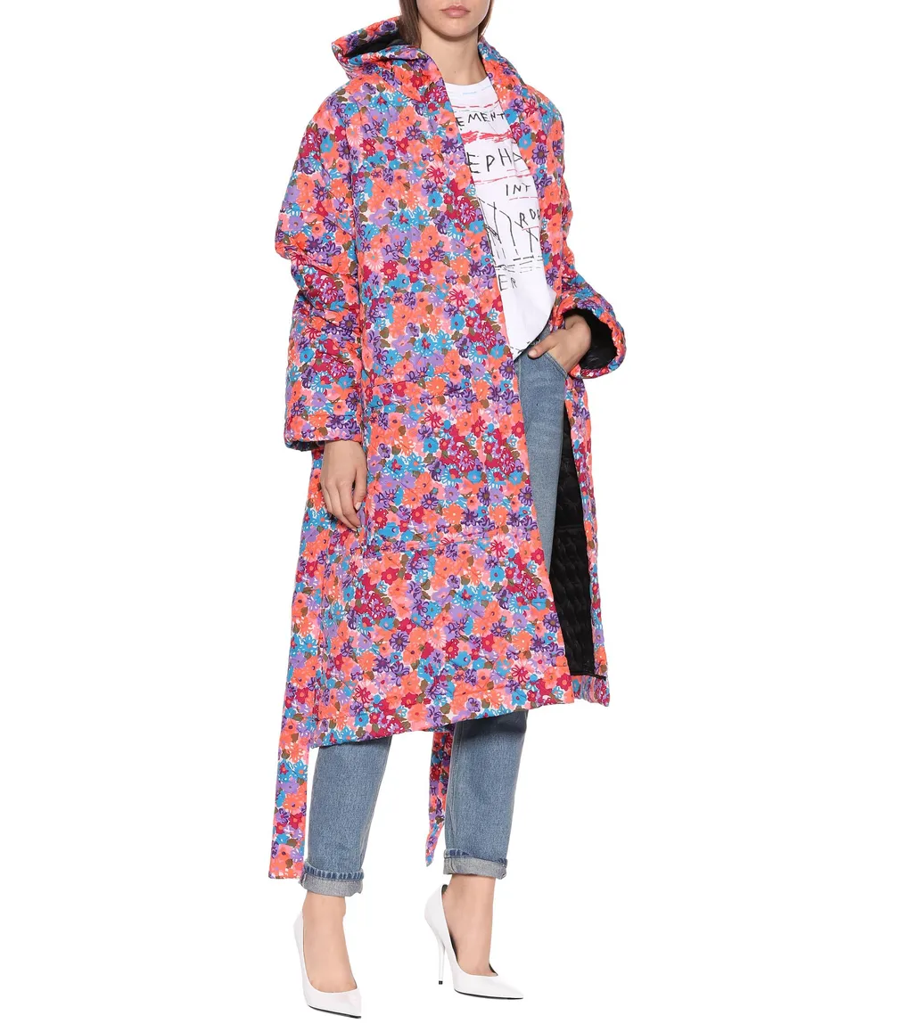 Floral Quilted Hooded Coat