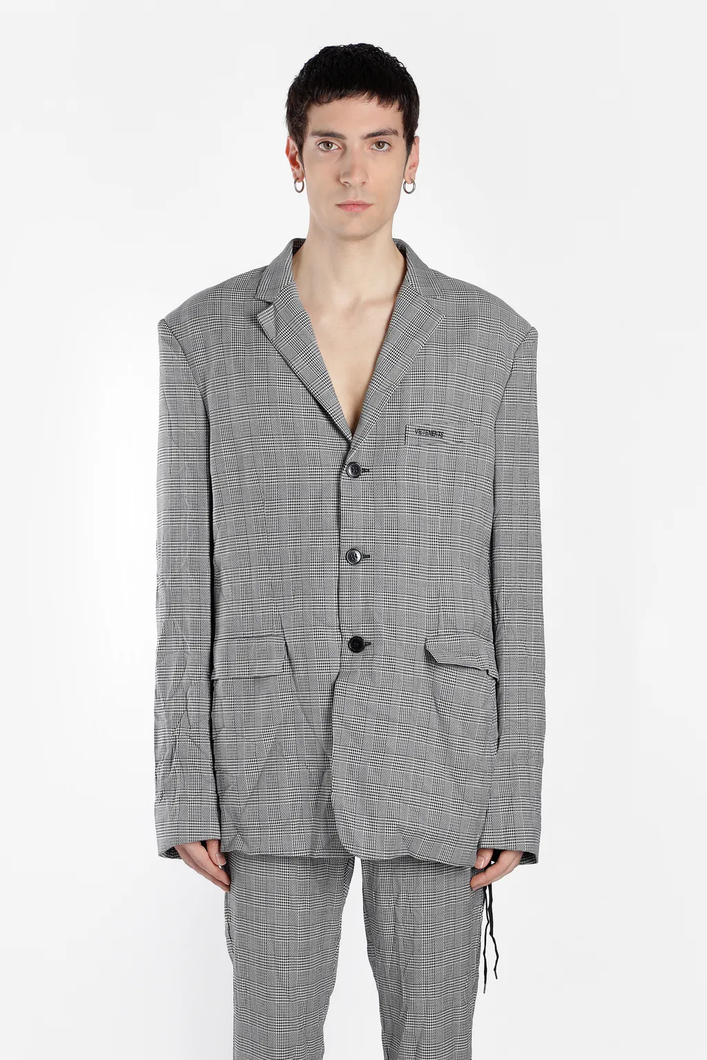 Grey Plaid Oversized Blazer