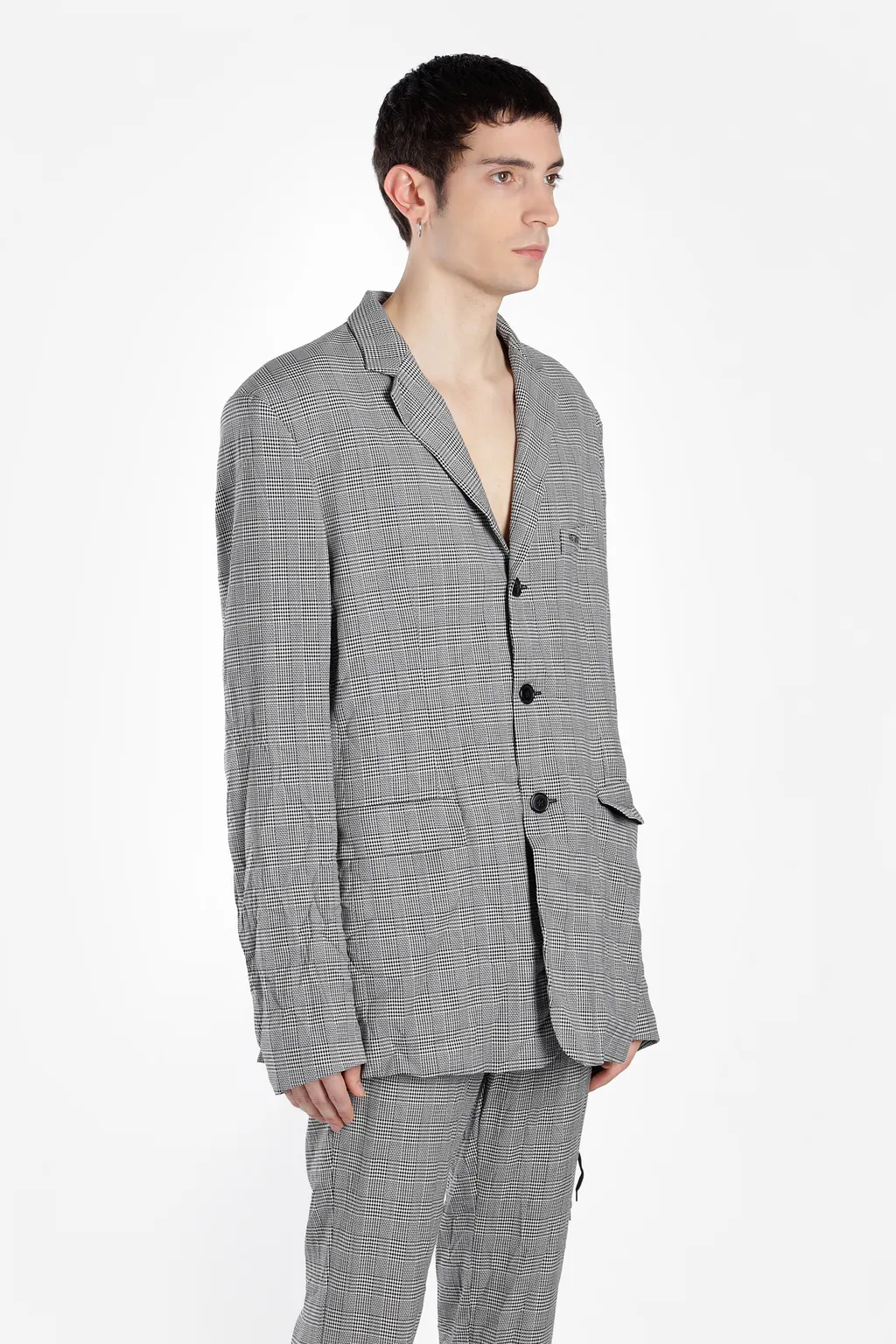 Grey Plaid Oversized Blazer