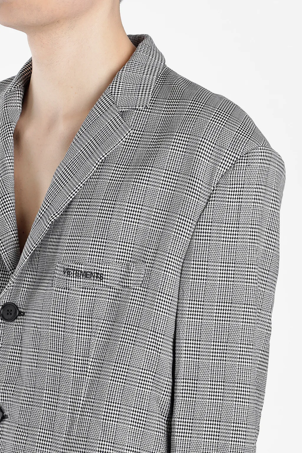 Grey Plaid Oversized Blazer