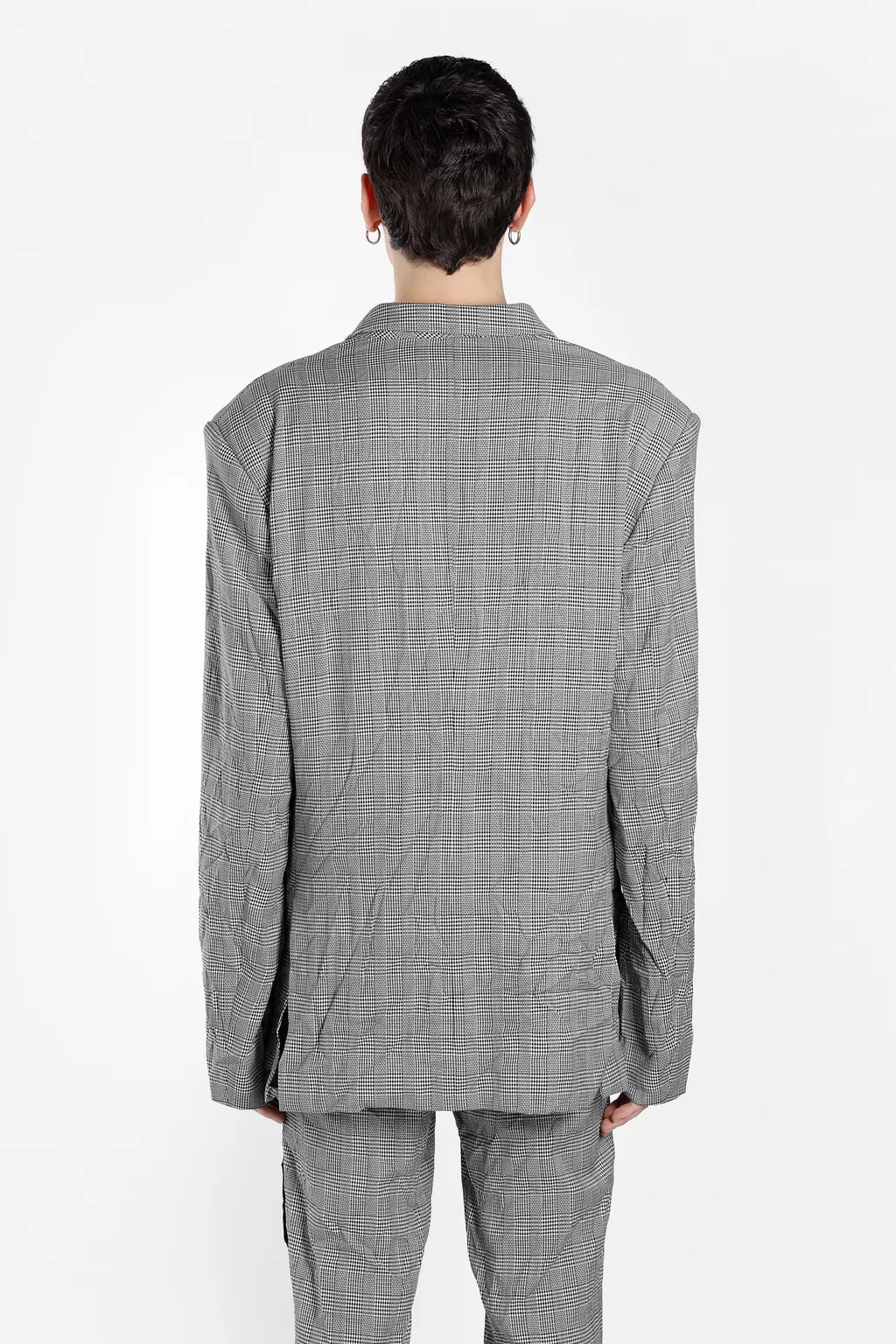 Grey Plaid Oversized Blazer