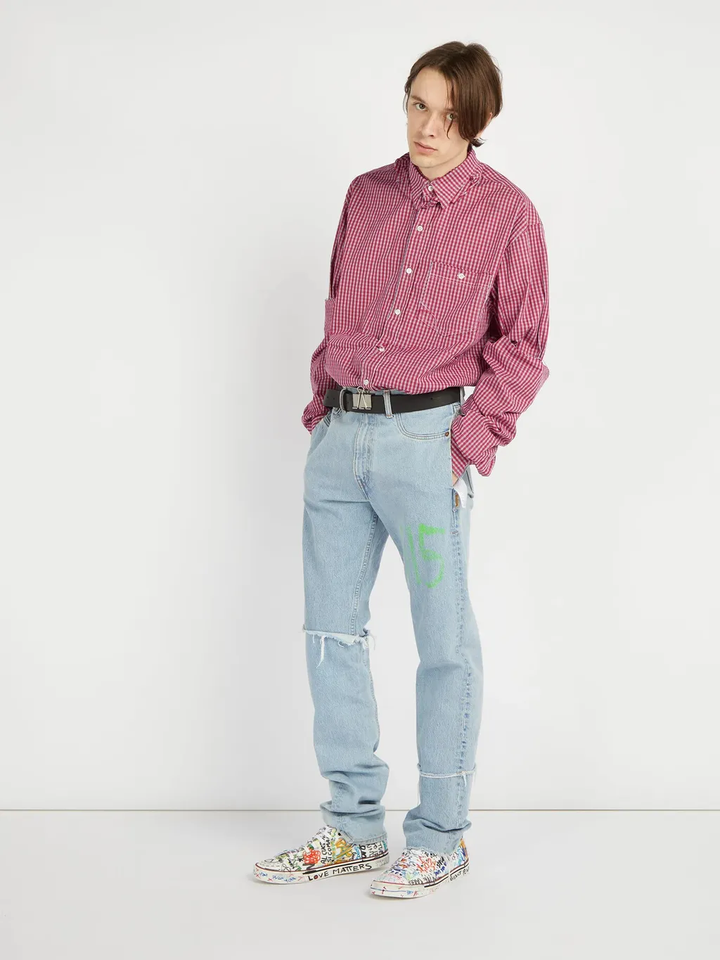 Red Checkered Distressed Shirt