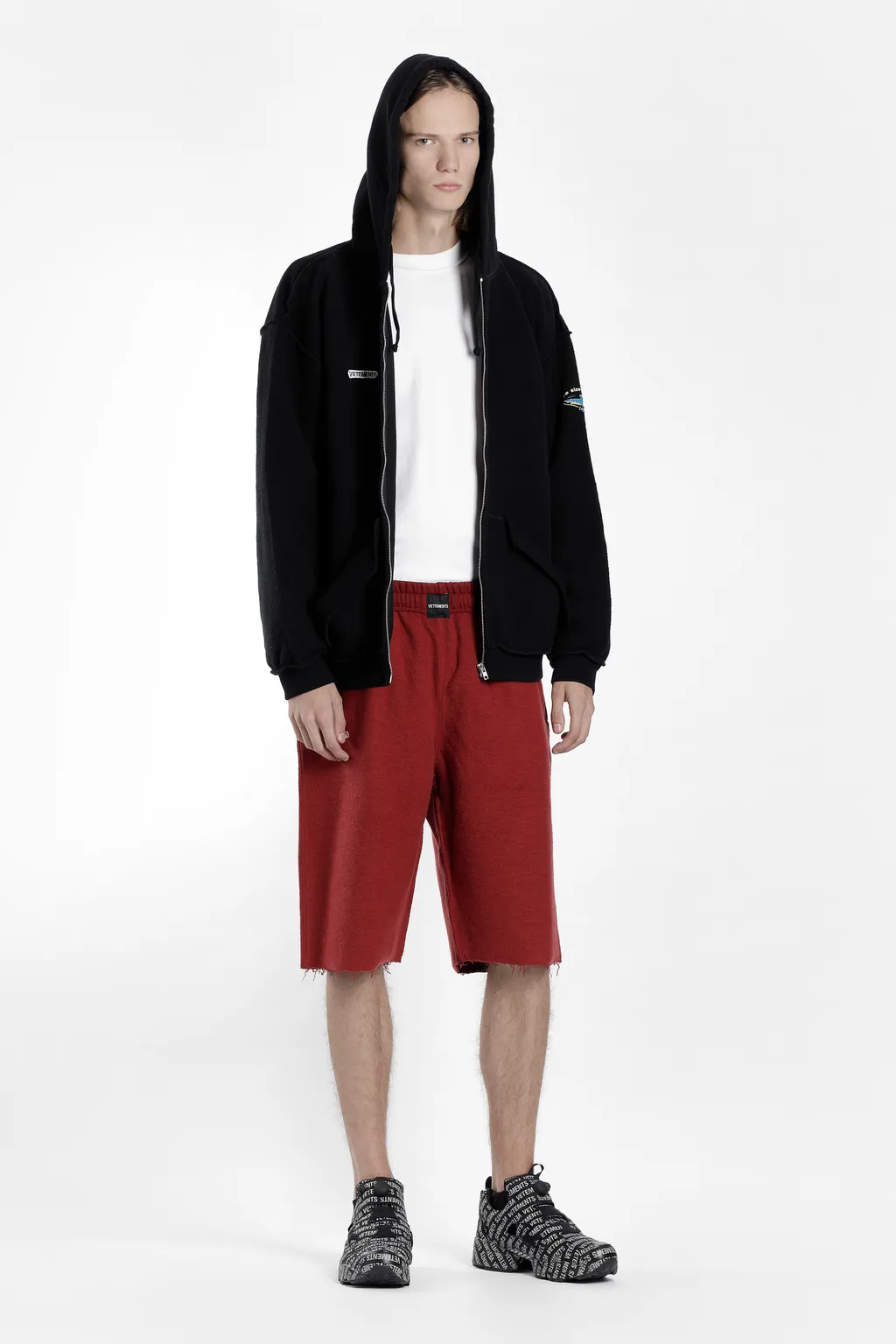 Red Frayed Hem Shorts