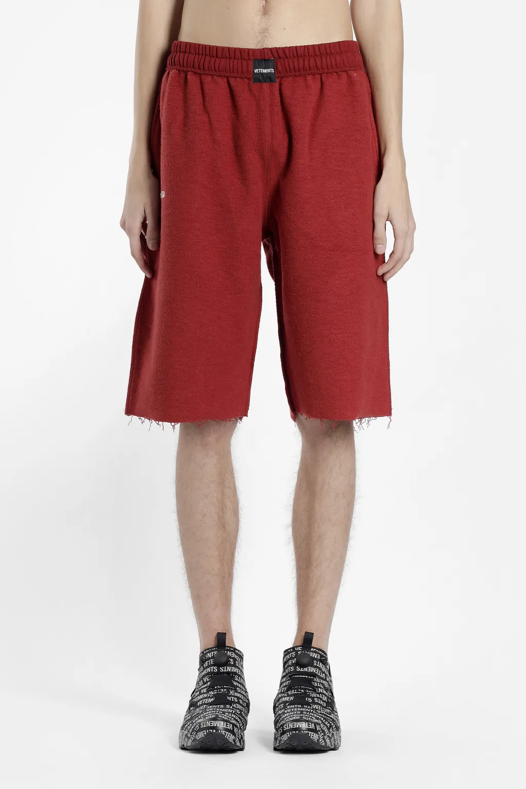 Red Frayed Hem Shorts