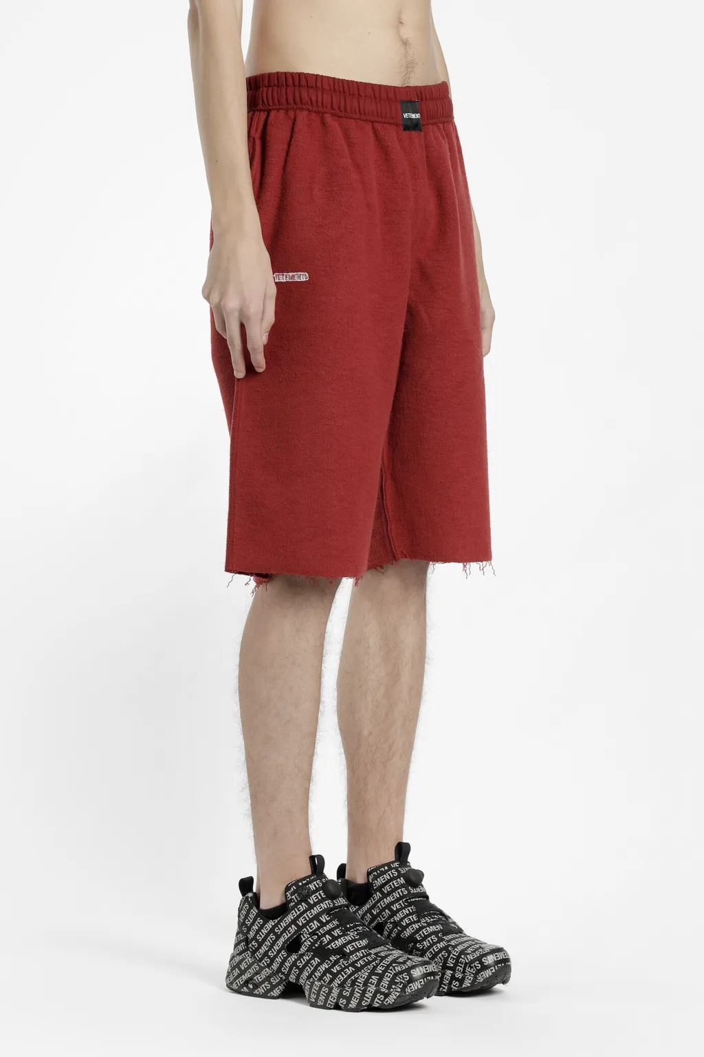 Red Frayed Hem Shorts