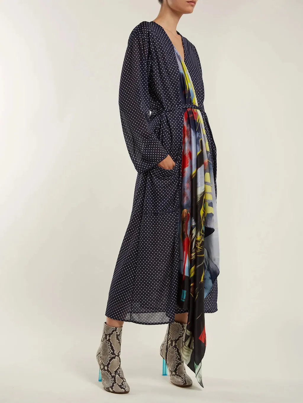 Polka Dot Print Scarf Robe Dress