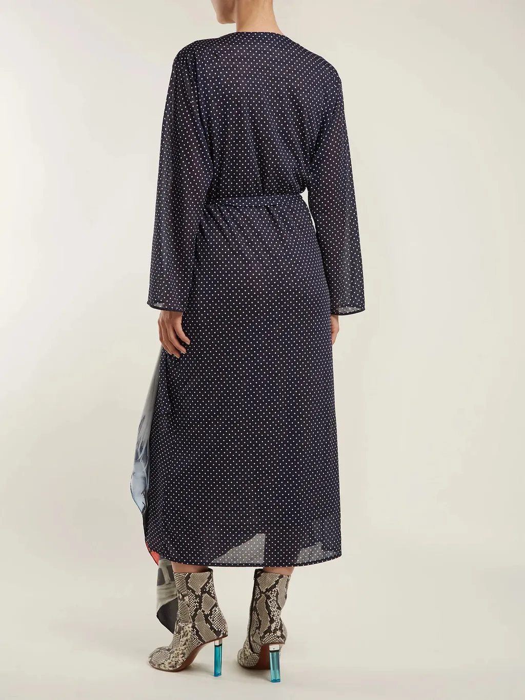 Polka Dot Print Scarf Robe Dress