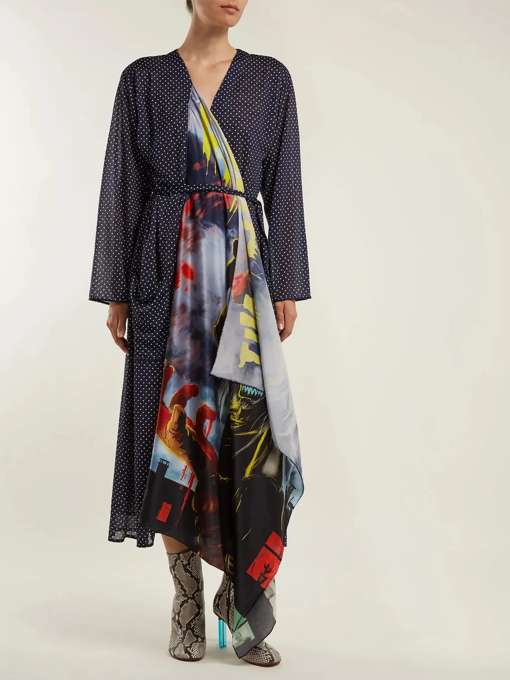 Polka Dot Print Scarf Robe Dress