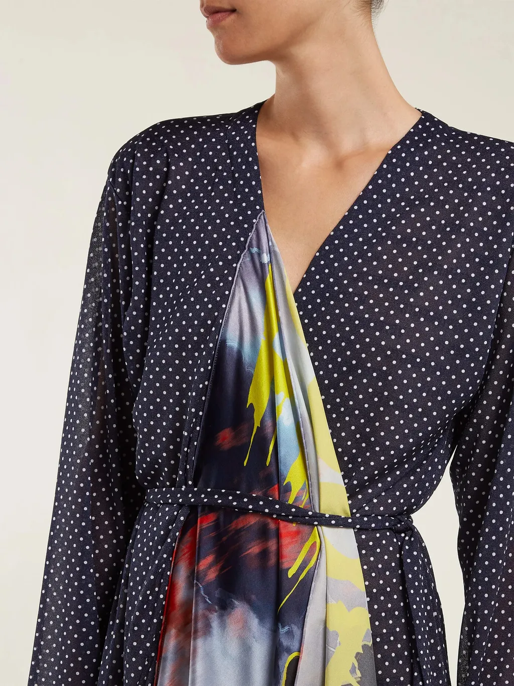 Polka Dot Print Scarf Robe Dress