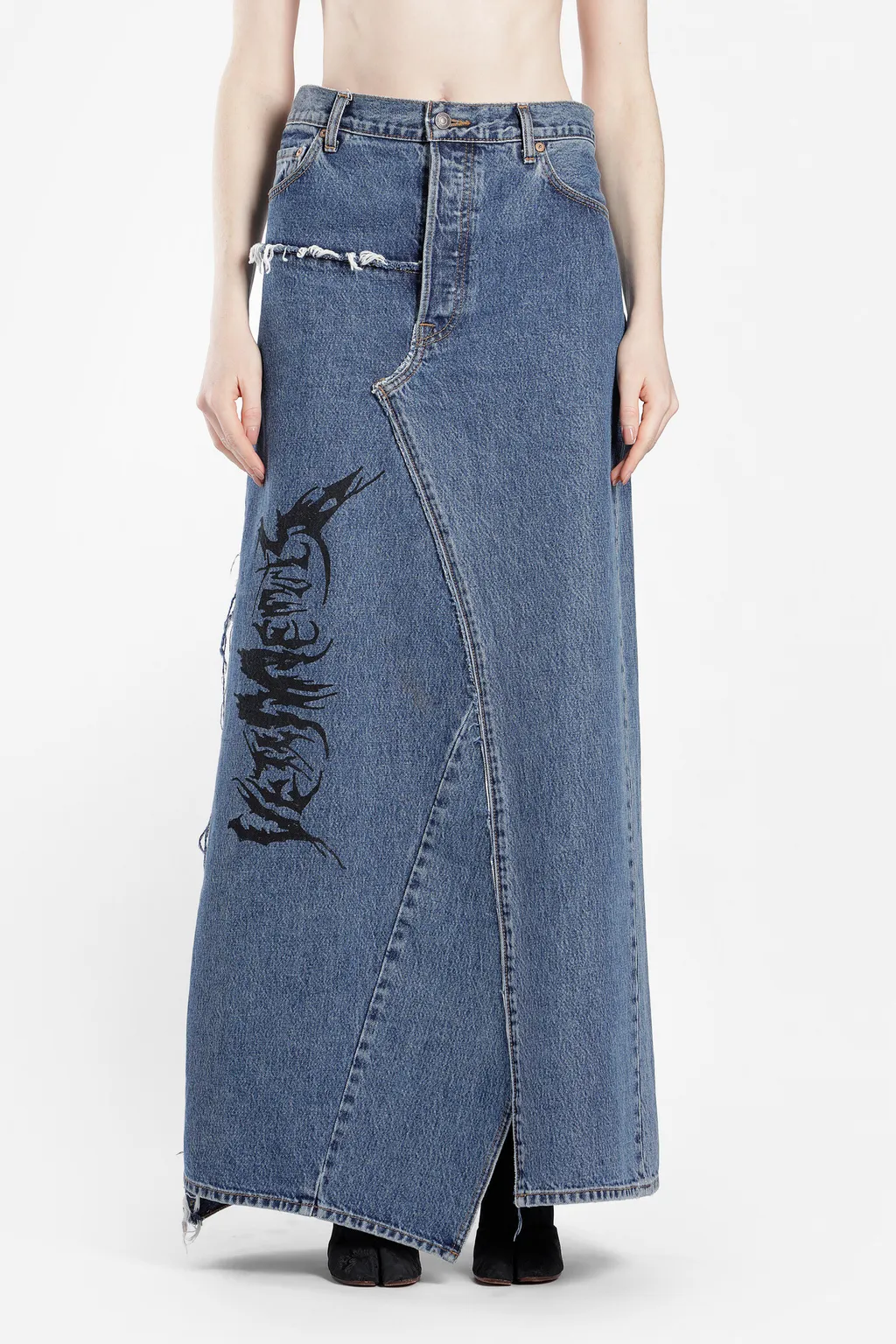 Tribal Deconstructed Maxi Denim Skirt