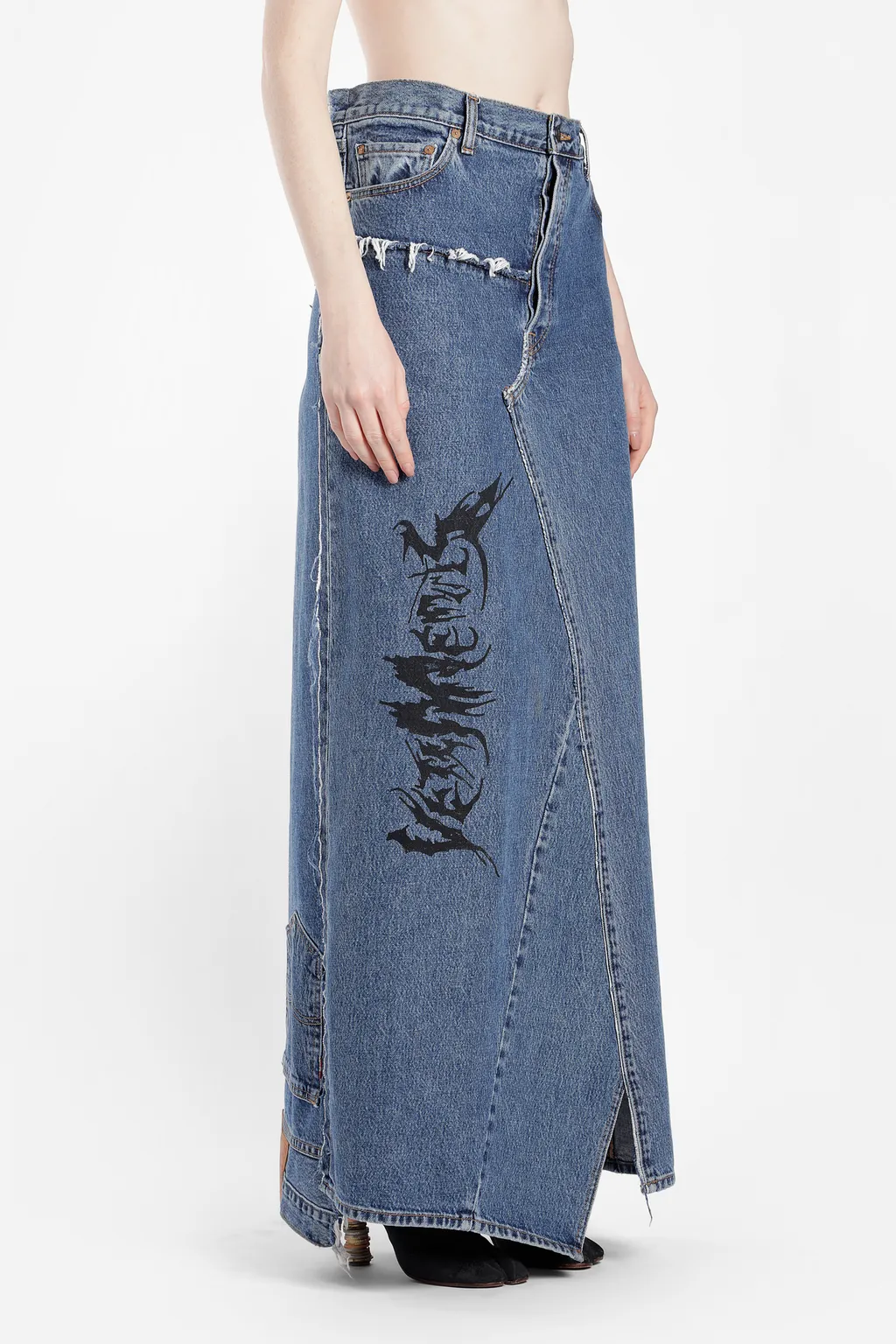 Tribal Deconstructed Maxi Denim Skirt