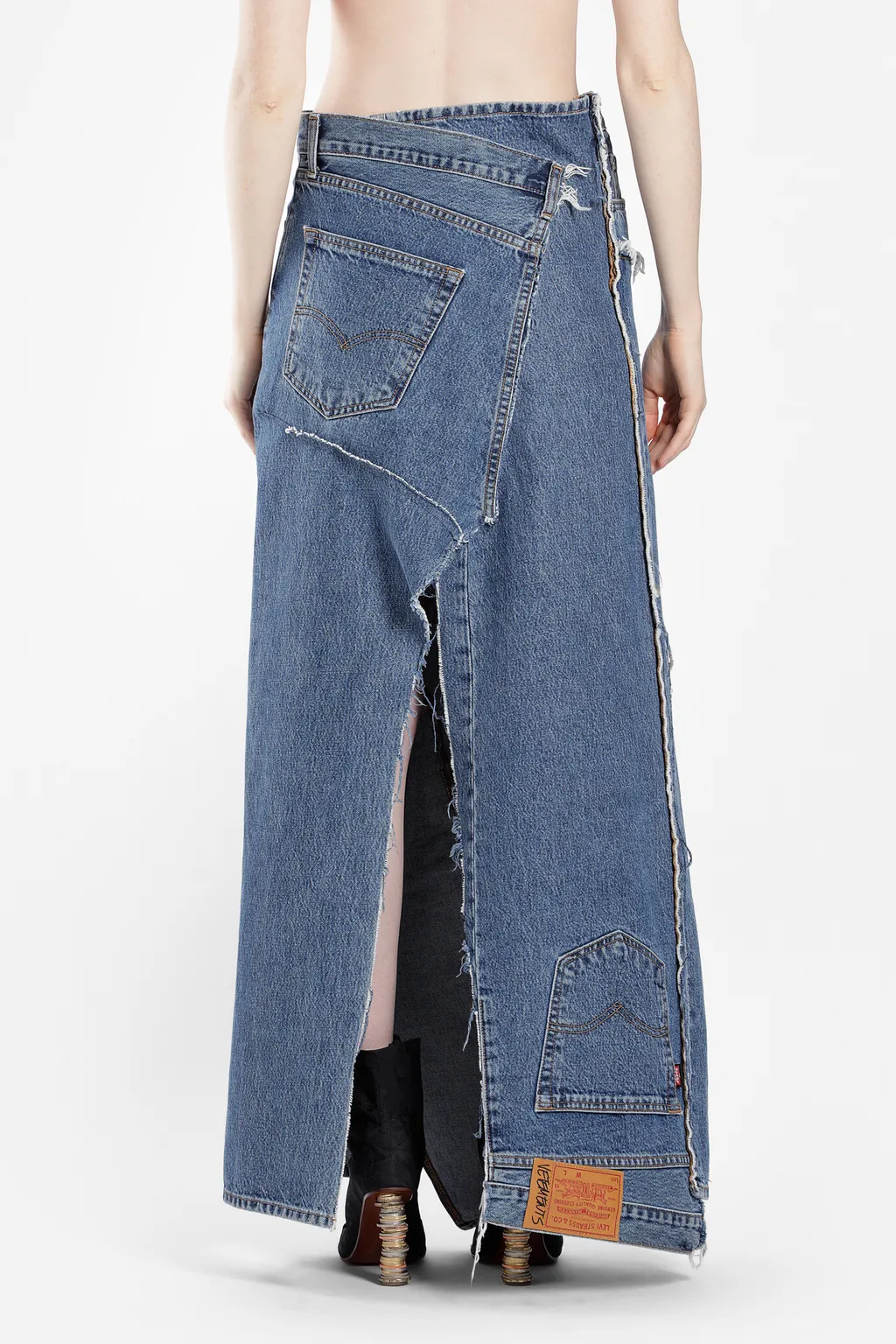 Tribal Deconstructed Maxi Denim Skirt