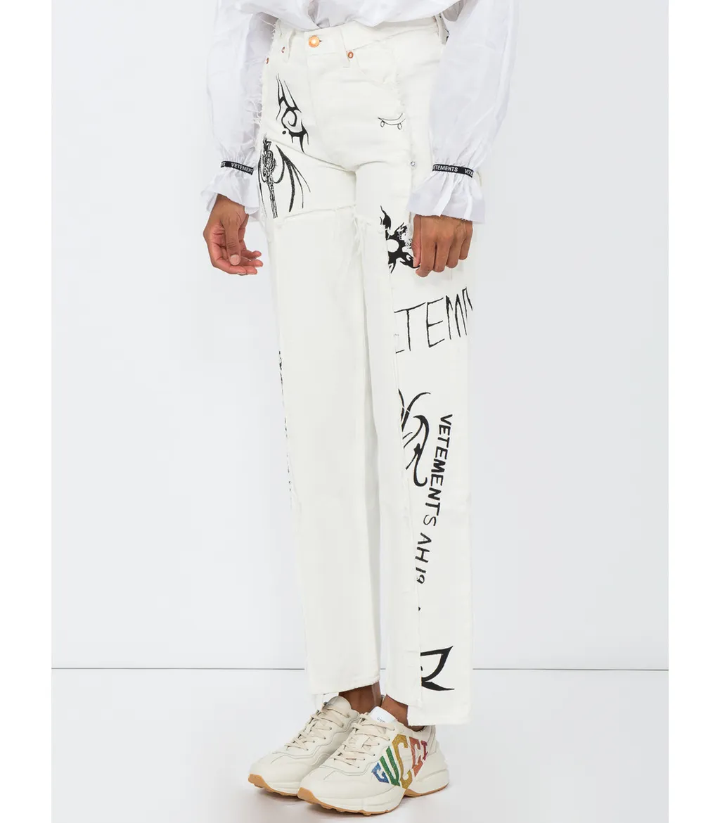 White Tribal Print Jeans