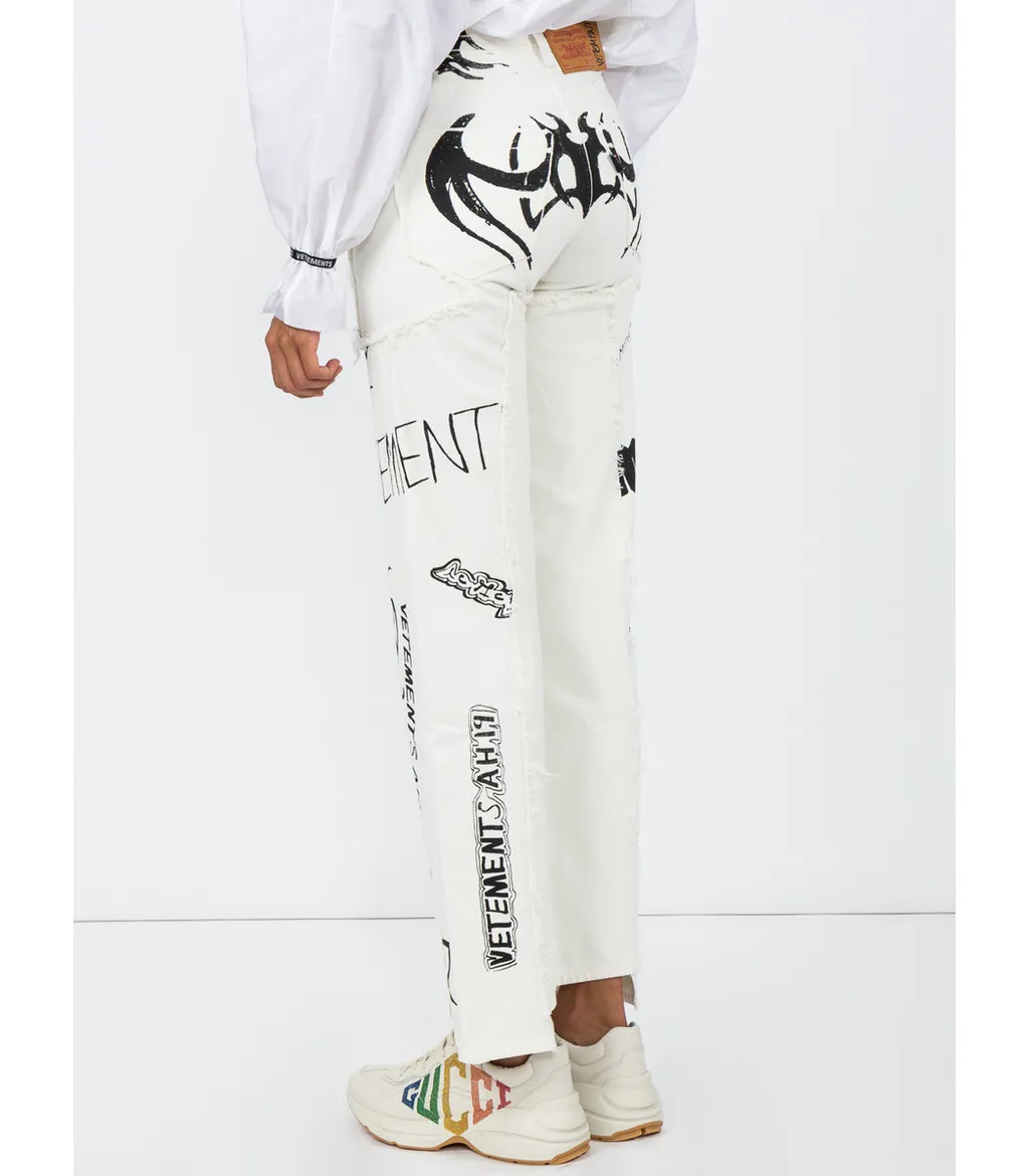 White Tribal Print Jeans