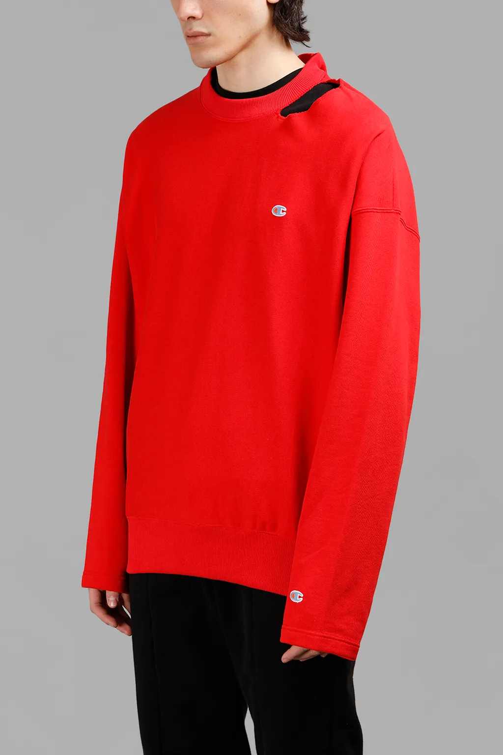 Red Open Shoulder Champion Sweatshirt