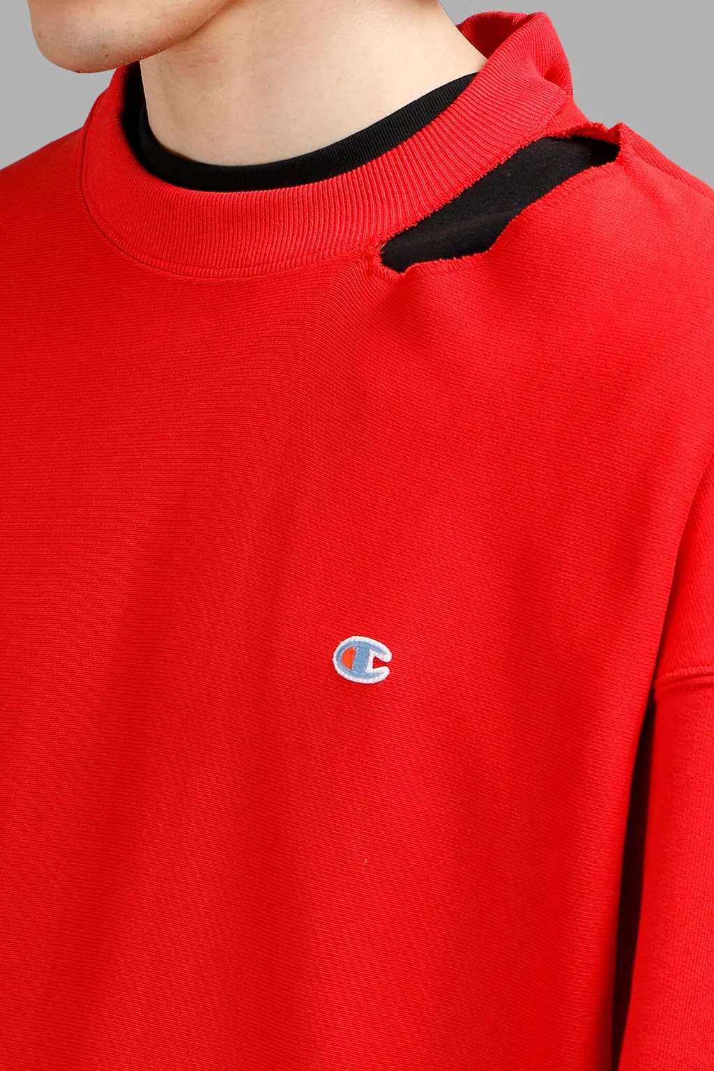 Red Open Shoulder Champion Sweatshirt
