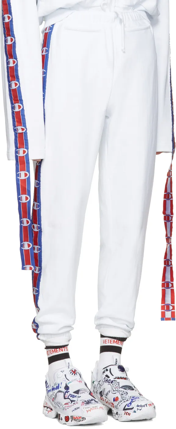 White Champion Tape Track Pants