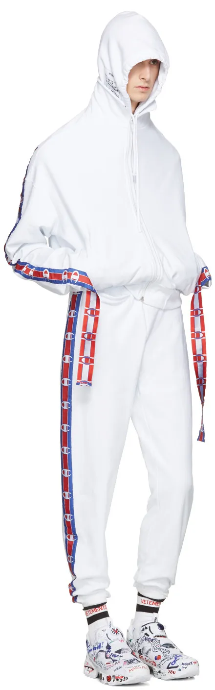 White Champion Tape Track Pants