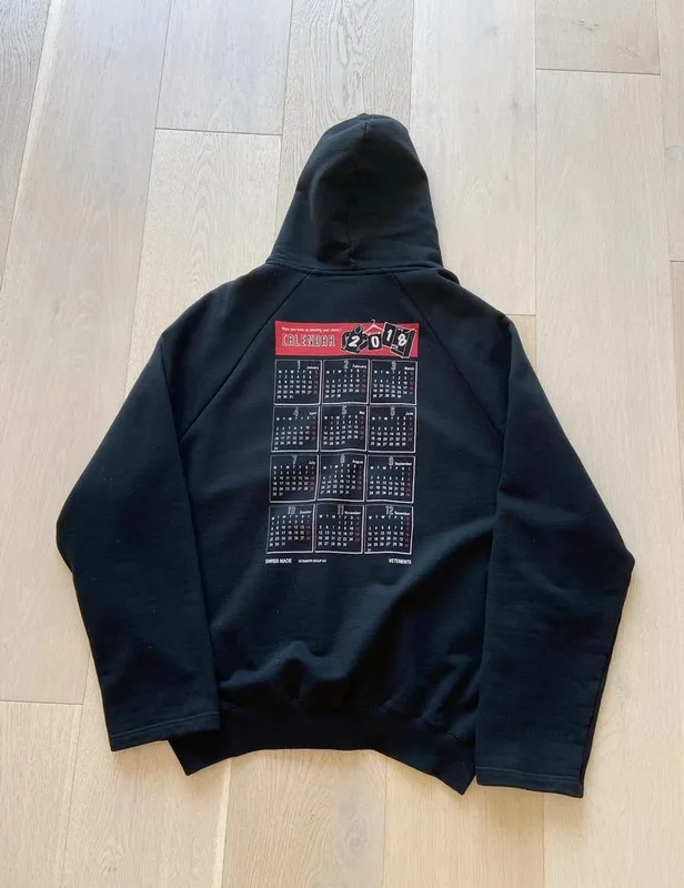 Calendar Black Zip-Up Hoodie