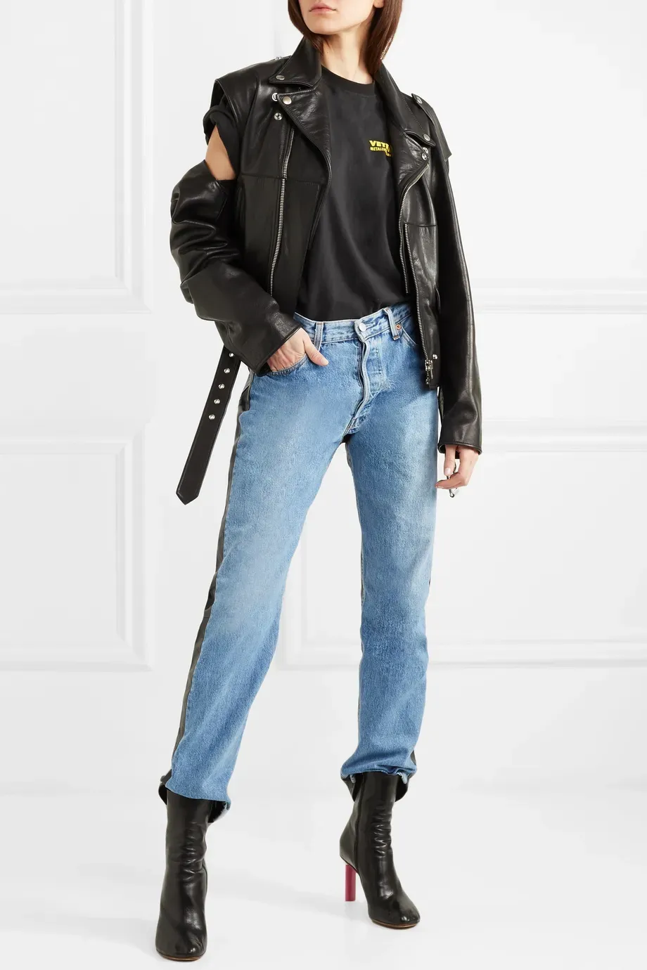 Two-Tone Leather & Denim Jeans