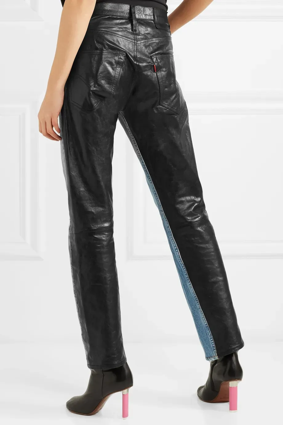 Two-Tone Leather & Denim Jeans