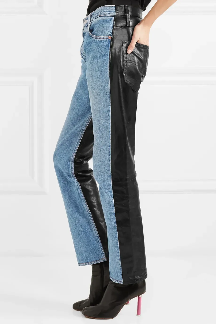 Two-Tone Leather & Denim Jeans
