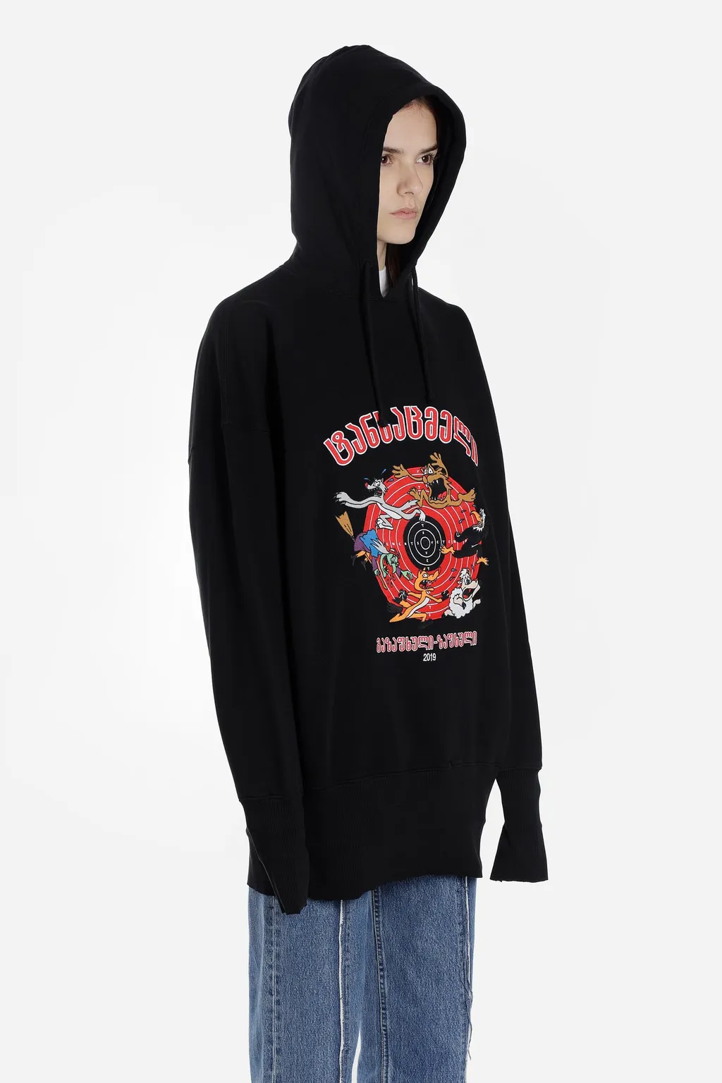 Black Cartoon Print Hoodie