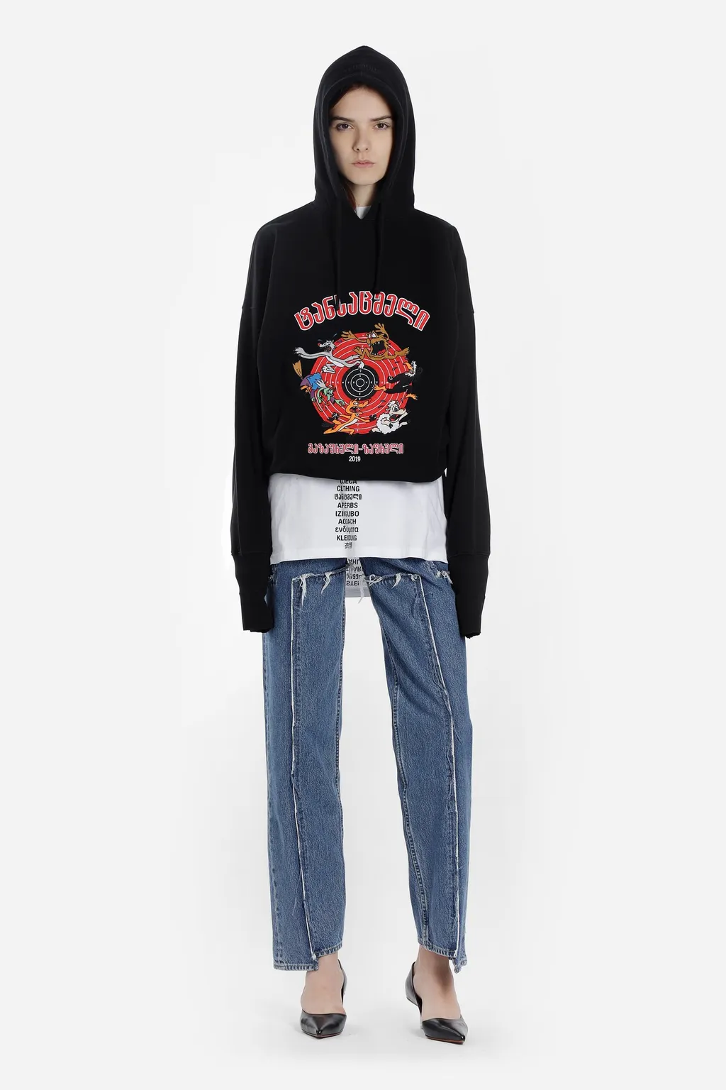 Black Cartoon Print Hoodie