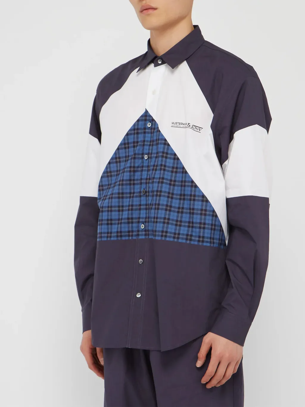 Mustermann Blue Plaid Panel Shirt