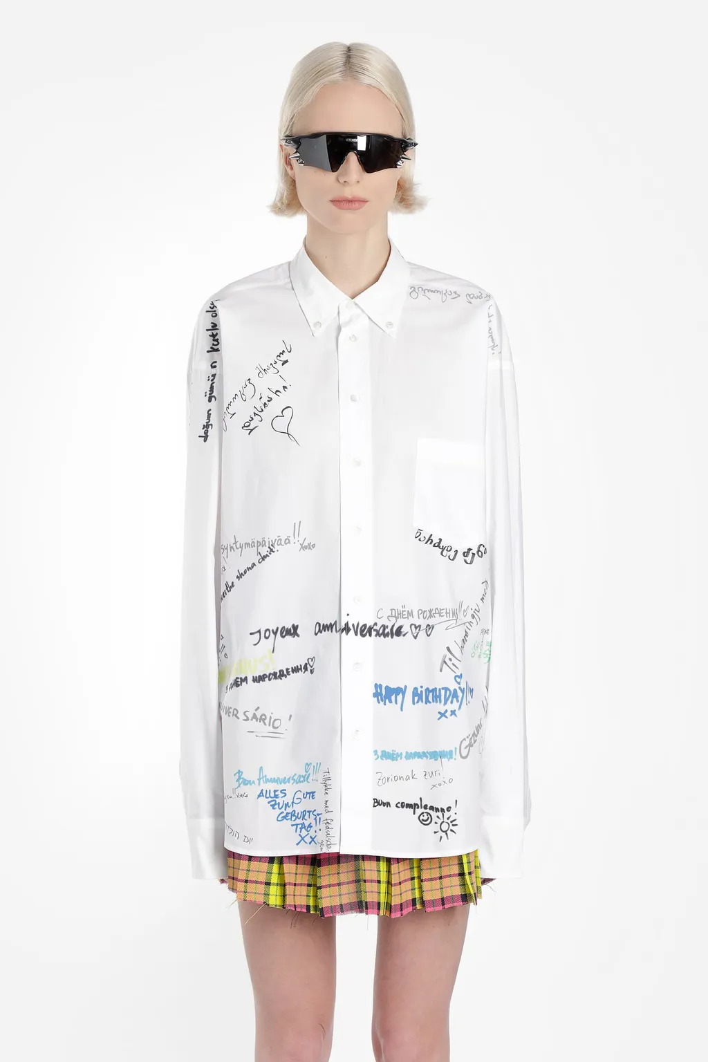 Oversized Scribble Print Button-Down Shirt
