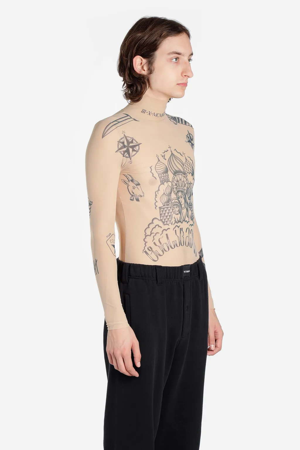 Tattoo Print Turtleneck Top