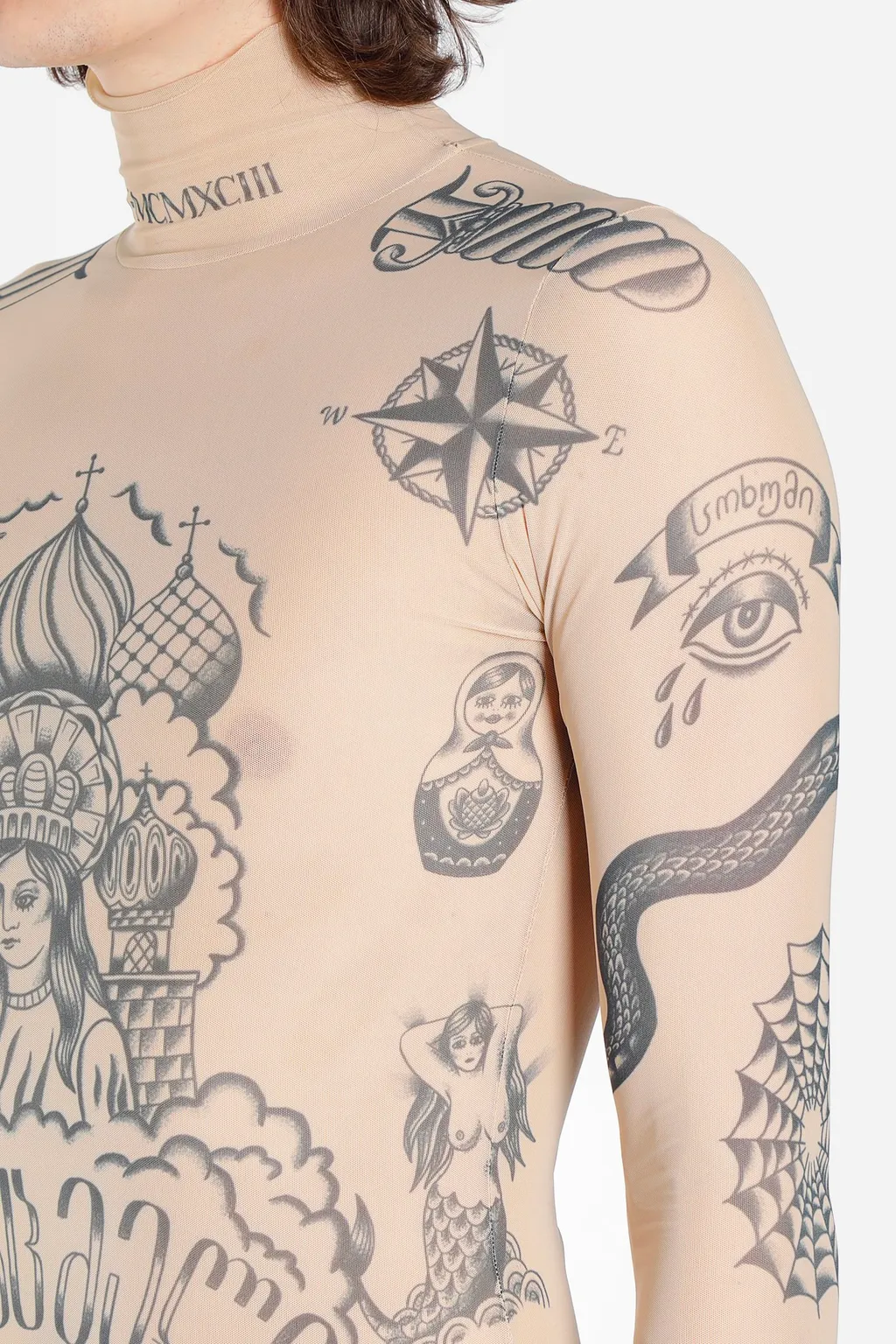 Tattoo Print Turtleneck Top