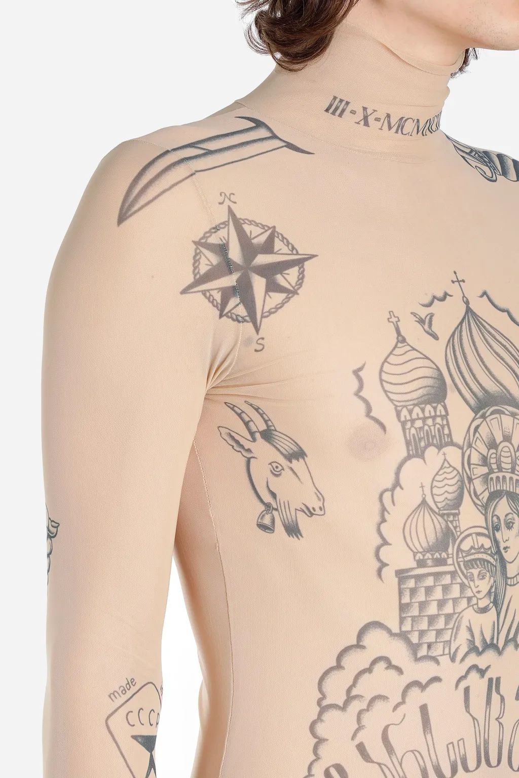 Tattoo Print Turtleneck Top