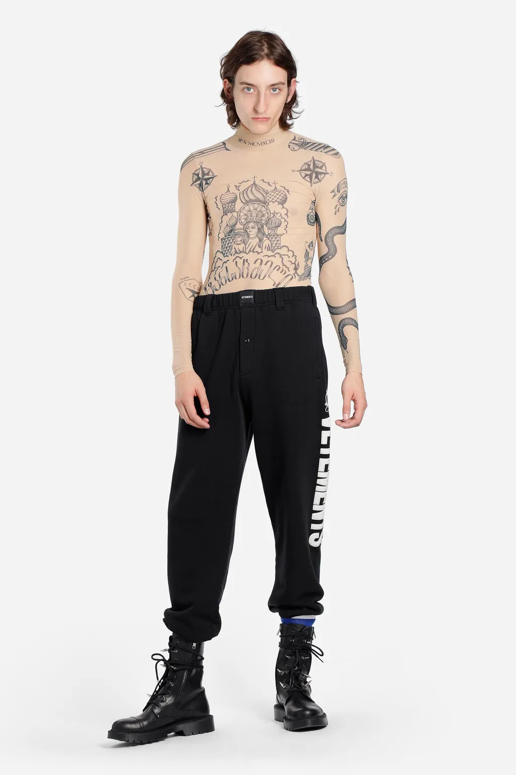 Tattoo Print Turtleneck Top