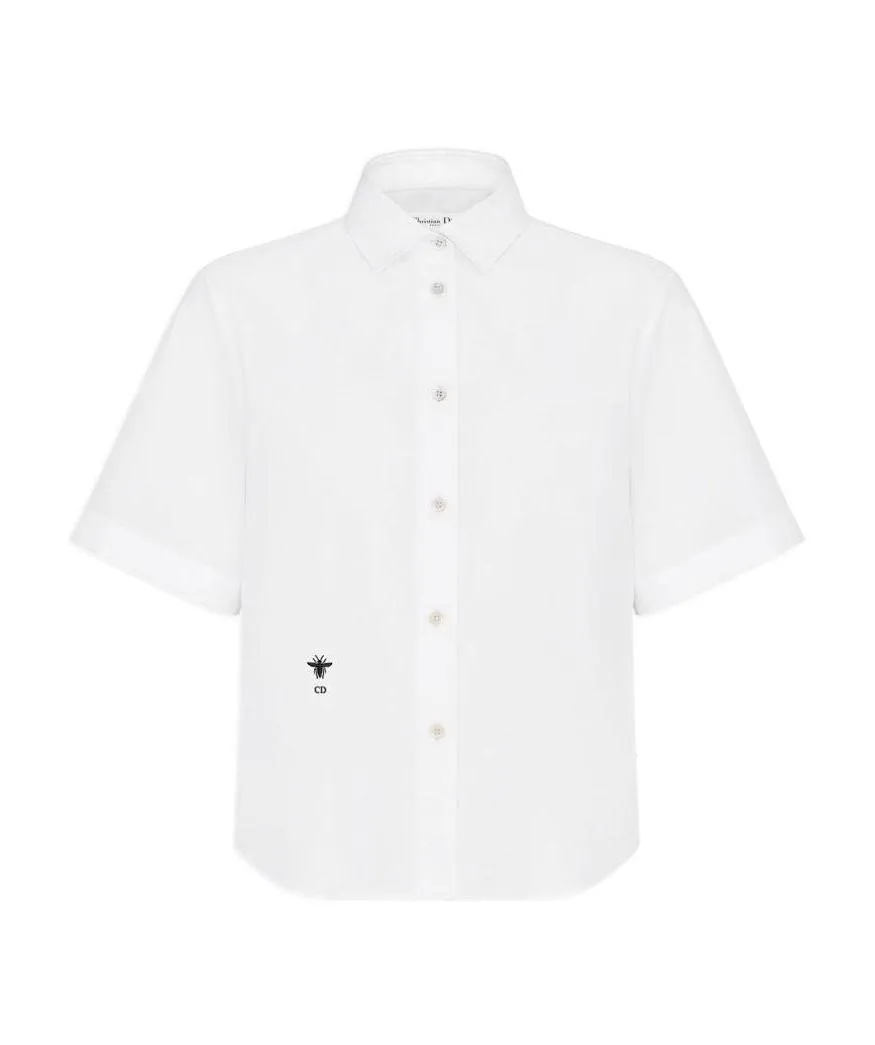 White Cotton Poplin Short-Sleeved Shirt