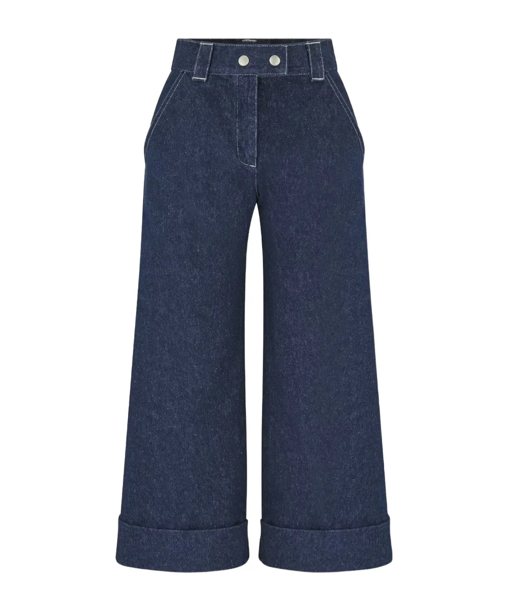 Button Detailed Wide Leg Jeans