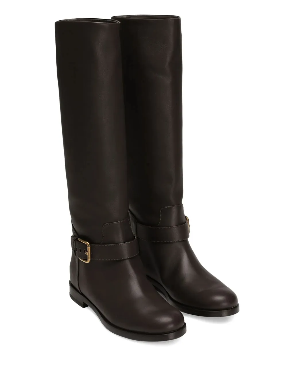 Buckle-Strap Leather Boots