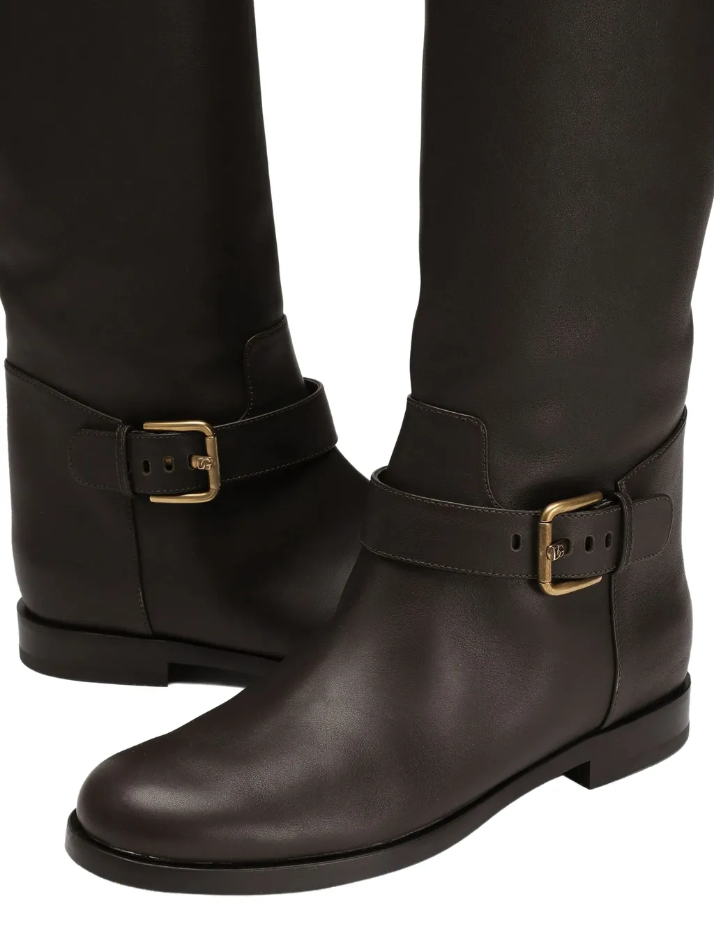 Buckle-Strap Leather Boots