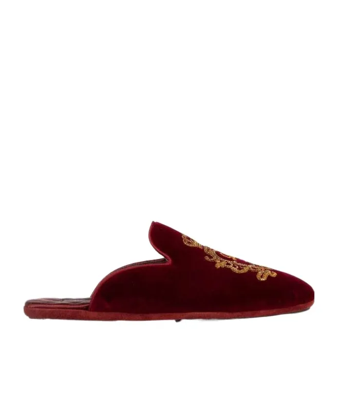 Logo Embroidered Velvet Slides