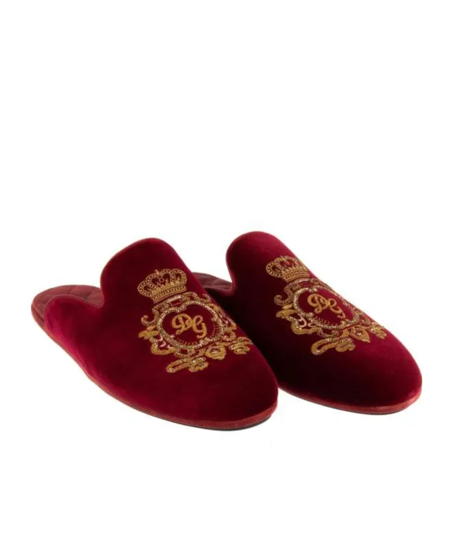 Logo Embroidered Velvet Slides