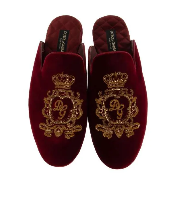 Logo Embroidered Velvet Slides