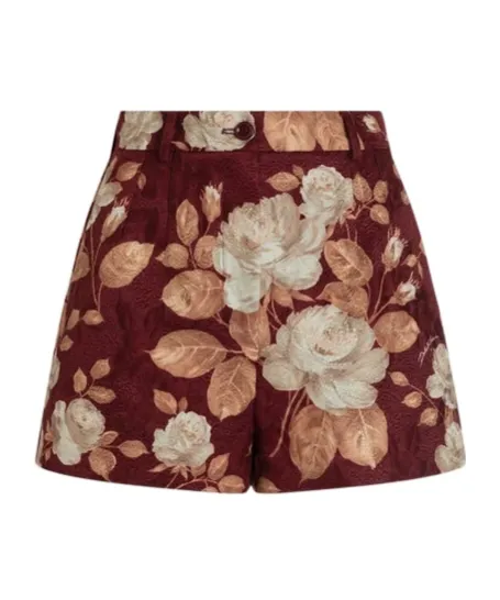 Vintage Rose-Print Brocade Shorts